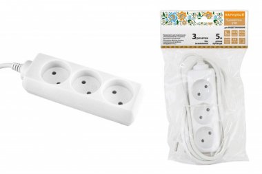 Фотография товара 'Tdm Удлинитель народный УН3 3 гнезда, 5метров SQ1303-1202'