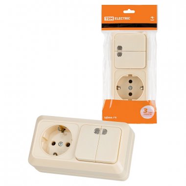 Фотография товара 'Tdm SQ1801-0204 Блок комбинированный выкл. 2-кл. с/п 10А + розетка 2П+З 16А 250В БКВР IP20'