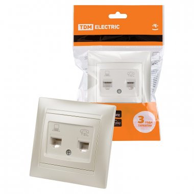 Фотография товара 'Tdm SQ1815-0819 Розетка телефонная RJ11 + компьютерная RJ45'
