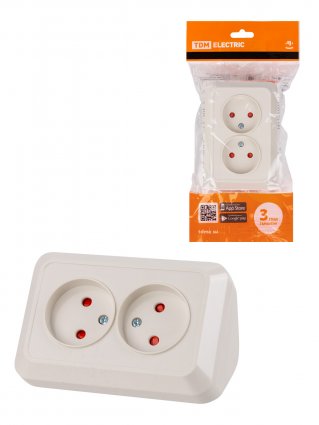 Фотография товара 'Tdm Розетка угловая двойная 2П открытой установки с защитными шторками IP20 250В 10А, SQ1801-0242'