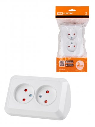 Фотография товара 'Tdm Розетка угловая двойная 2П открытой установки с защитными шторками IP20 250В 10А, SQ1801-0022'