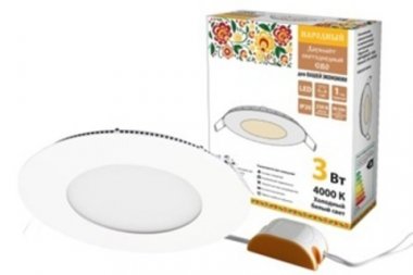 Фотография товара 'Tdm Светильник ультратонкий встраиваемый светодиодный "Даунлайт НАРОДНЫЙ" СВО 3 Вт 4000К SQ0329-0544'