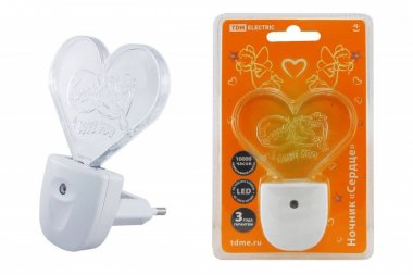 Фотография товара 'Tdm Ночник "Сердце" с датчиком света,светодиодный, 0.3 Вт 220 В SQ0357-0008'