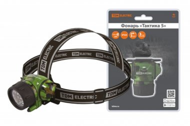 Фотография товара 'Tdm Фонарь"Тактика 5", налобный 12+2 LED, 94 лм, бат. 3*AАА, SQ0350-0096'
