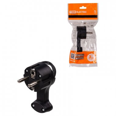 Фотография товара 'Tdm SQ1806-0196 Вилка круглая плоская с кольцом черная 16А 250В'