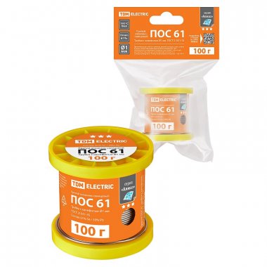 Фотография товара 'Tdm SQ1025-1801 Припой ПОС 61, трубка с канифолью, ГОСТ 21931-76, ?1 мм, 100 г'