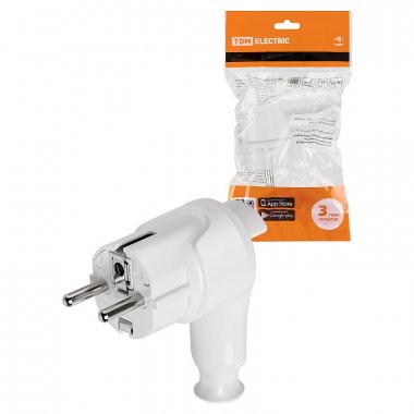 Фотография товара 'Tdm SQ1806-0398 Вилка угловая c/з белая с кнопкой извлечения из сети 16А 250В'