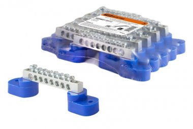 Фотография товара 'Tdm Шина "N" нулевая 6х9мм на двух угловых изоляторах 8 групп никелированная SQ0801-0312'