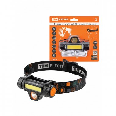 Фотография товара 'Tdm SQ0350-0070 Фонарь «Налобный 13» аккум., 5 Вт CREE+3 Вт COB'