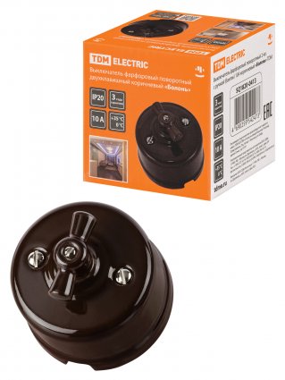 Фотография товара 'Tdm Выключатель фарфоровый поворотный 2-кл. с ручкой (бантик) 10А, SQ1820-0413'