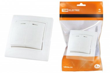 Фотография товара 'Tdm Выключатель 2 клавишный с подсветкой 10А'
