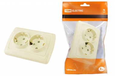 Фотография товара 'Tdm Розетка двойная 2П+З 16А 250В с защитными шторками "Онега" SQ1805-0042'