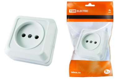 Фотография товара 'Tdm Розетка 2П открытой установки IP20 10А 250В (керамика)'