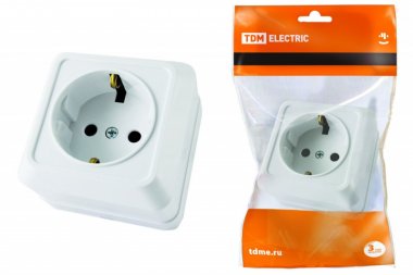 Фотография товара 'Tdm Розетка 2П+3 открытой установки IP20 16А 250В (керамика)'
