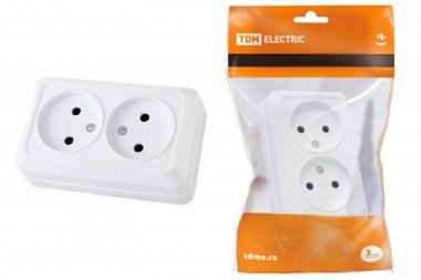 Фотография товара 'Tdm Розетка двойная 2П открытой установки IP20 10А 250В (керамика)'