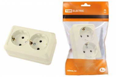 Фотография товара 'Tdm Розетка двойная 2П+3 открытой установки IP20 16А 250В (керамика)'