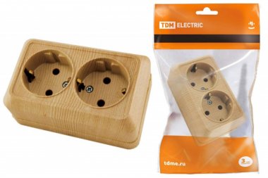 Фотография товара 'Tdm Розетка двойная 2П+3 открытой установки IP20 16А 250В (керамика)'