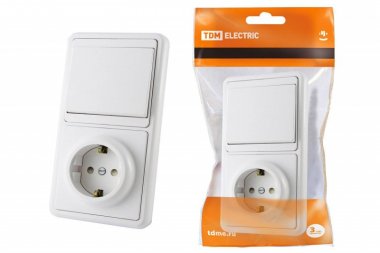 Фотография товара 'Tdm Блок комбинированный БКВР 1-но клавишный выключатель + розетка 2П+З с защитными шторками SQ1813-0001'