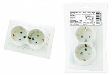 Фотография товара 'Tdm Розетка двойная 2П+З с защитными шторками 16А 250В'