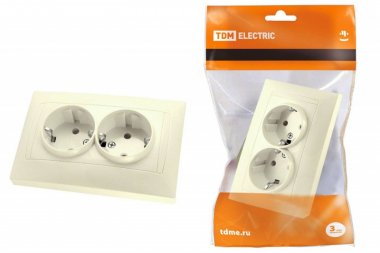 Фотография товара 'Tdm Розетка двойная 2П+З 16А 250В с защитными шторками'