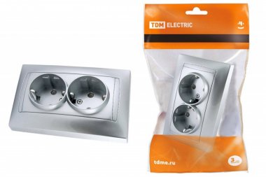 Фотография товара 'Tdm Розетка двойная 2П+З 16А 250В с защитными шторками'
