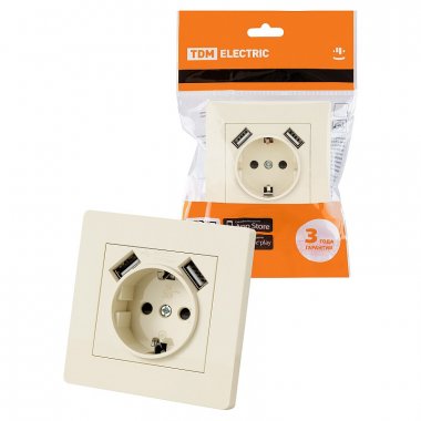 Фотография товара 'Tdm SQ1816-0153 Розетка 2П+З 16А 250В + 2 USB порта 2,1А 5В'