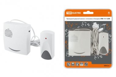 Фотография товара 'Tdm Звонок проводной на батарейках ЗПБ-11/1-25М (25 мелодий, кнопка IP30, 2х1,5В АА) SQ1901-0014'