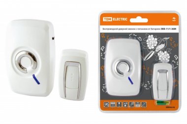 Фотография товара 'Tdm Звонок беспроводной на батарейках ЗББ-11/1-36М (36 мелодий, кнопка IP30, 3х1,5В АА) SQ1901-0001'