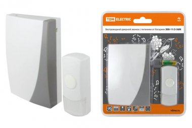 Фотография товара 'Tdm Звонок беспроводной на батарейках ЗББ-11/2-36М (36 мелодий, кнопка IP44, 3х1,5В АА) SQ1901-0002'