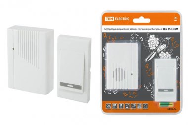 Фотография товара 'Tdm Звонок беспроводной на батарейках ЗББ-11/3-36М (36 мелодий, кнопка IP30, 2х1,5В АА) SQ1901-0003'