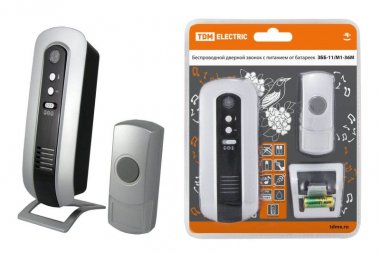 Фотография товара 'Tdm Звонок беспроводной на батарейках ЗББ-11/М1-36М (36 мелодий, кнопка IP44, 2х1,5В АА, многокодовый) SQ1901-0004'