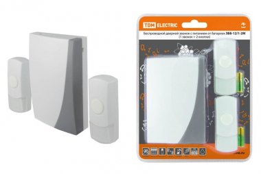 Фотография товара 'Tdm Звонок беспроводной на батарейках ЗББ-12/1-2М (2 мелодии, кнопка IP44, 3х1,5В АА, 2 кнопки) SQ1901-0006'