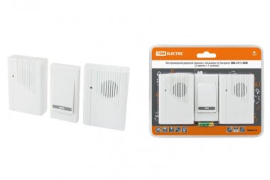 Фотография товара 'Tdm Звонок беспроводной на батарейках ЗББ-21/1-36М (36 мелодий, кнопка IP30, 2х1,5В АА, 2 звонка) SQ1901-0007'