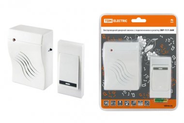 Фотография товара 'Tdm Звонок беспроводной в розетку ЗБР-11/1-36М (36 мелодий, кнопка IP30, AC 230V) SQ1901-0008'