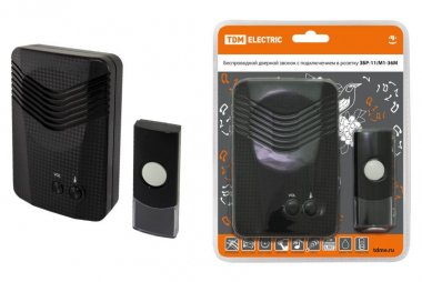 Фотография товара 'Tdm Звонок беспроводной в розетку ЗБР-11/М1-36М (36 мелодий, кнопка IP44, AC 230V, многокодовый) SQ1901-0010'