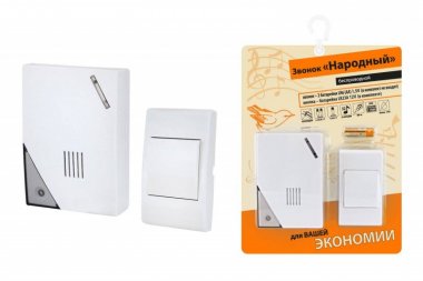 Фотография товара 'Tdm Звонок беспроводной на батарейках "народный" ЗББ-Н-11/2-32М (32 мелодии, кнопка IP30, 2х1,5В АА, открытый код) SQ1901-0102'