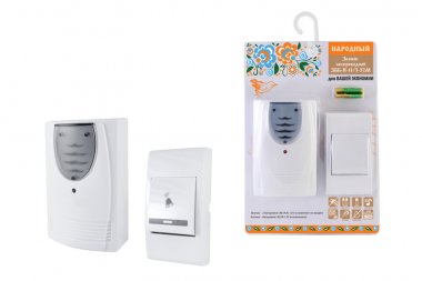 Фотография товара 'Tdm Звонок беспроводной на батарейках "народный" ЗББ-Н-11/3-32М (32 мелодии, кнопка IP30, 2х1,5В АА, открытый код) SQ1901-0108'