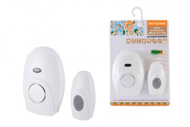 Фотография товара 'Tdm Звонок беспроводной на батарейках "народный" ЗББ-Н-11/5-32М (32 мелодии, кнопка IP30, 2х1,5В ААА, открытый код) SQ1901-0110'