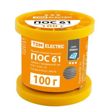 Фотография товара 'Tdm Припой ПОС 61, трубка с канифолью, ГОСТ 21931-76, катушка, серия "Алмаз" SQ1025-0304'