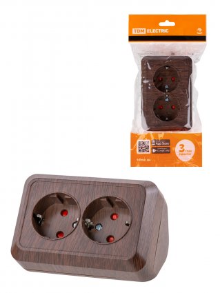 Фотография товара 'Tdm Розетка угловая двойная 2П+3 открытой установки с защитными шторками IP20 250В 16А, SQ1801-0343'