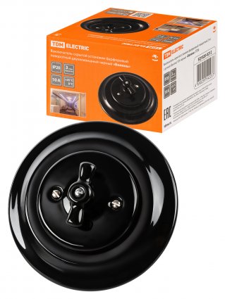 Фотография товара 'Tdm Выключатель скрытой установки фарфоровый поворотный 2-клавишный с ручкой (бантик) 10А, SQ1820-0212'