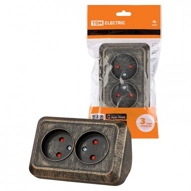 Фотография товара 'Tdm SQ1801-0289 Розетка угловая двойная 2П открытой установки с з/ш IP20 250В 10А'