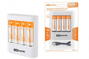 Фотография товара 'Tdm Зарядное устройство 3044Н (300 mA 4 слота АА/ААА 2 кан.+4xAA2500 USB) SQ1702-0105'