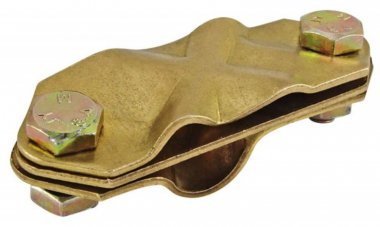 Фотография товара 'Tdm Зажим диагональный 2-х болтовой стальной с латунным покрытием ЗДСЛ95 стержень D14 - полоса 4х40/пруток 25-95мм2 SQ2401-0023'