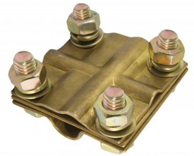 Фотография товара 'Tdm Зажим крестовой стальной с латунным покрытием ЗКСЛ25 стержень - провод 25-95мм2/полоса 3х25мм SQ2401-0022'