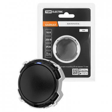 Фотография товара 'Tdm SQ1819-0222 Выключатель 1-кл. 16А 250В кнопочный механизм агат, "Байкал"'