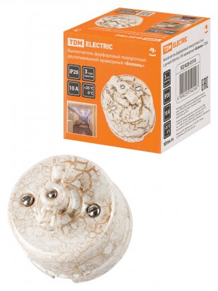 Фотография товара 'Tdm Выключатель фарфоровый поворотный 2-клавишный с ручкой (бантик) 10А, SQ1820-0110'