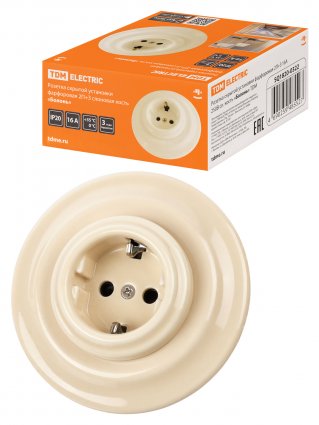 Фотография товара 'Tdm Розетка скрытой установки фарфоровая 2П+З 16А 250В, SQ1820-0322'