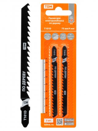 Фотография товара 'Tdm Пилки для электролобзика по дереву, HCS, 75х4 мм, чистый рез, T101D, 2 шт, "Рубин", SQ1089-0206'