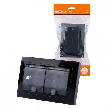 Фотография товара 'Tdm SQ1814-0877 Розетка двойная 2П+З с защ. шт. и прозрачной крышкой 16А 250В IP44'